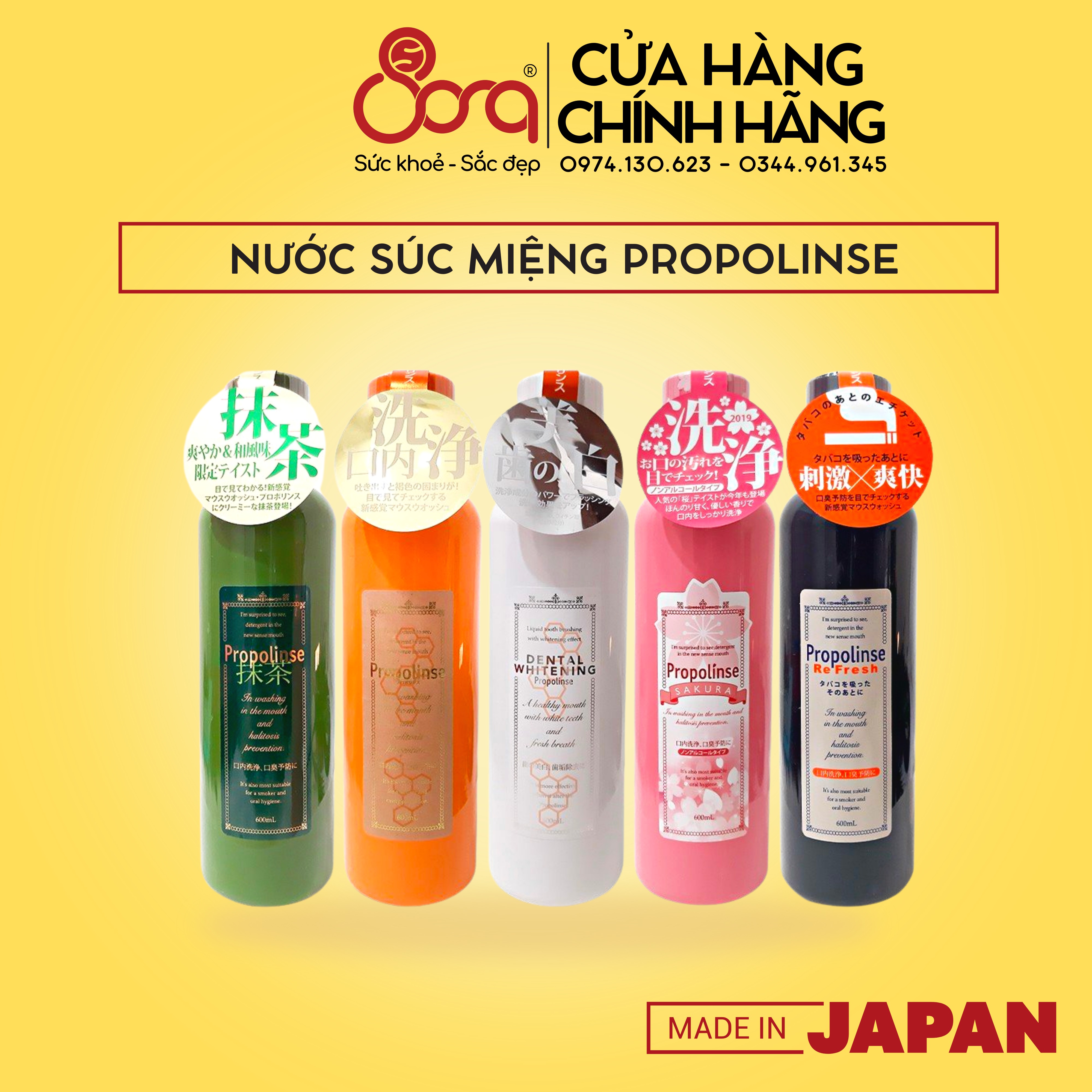 Nước súc miệng Propolinse làm sạch loại bỏ mảng bám, cao răng, thơm miệng Nhật Bản chai 600ML