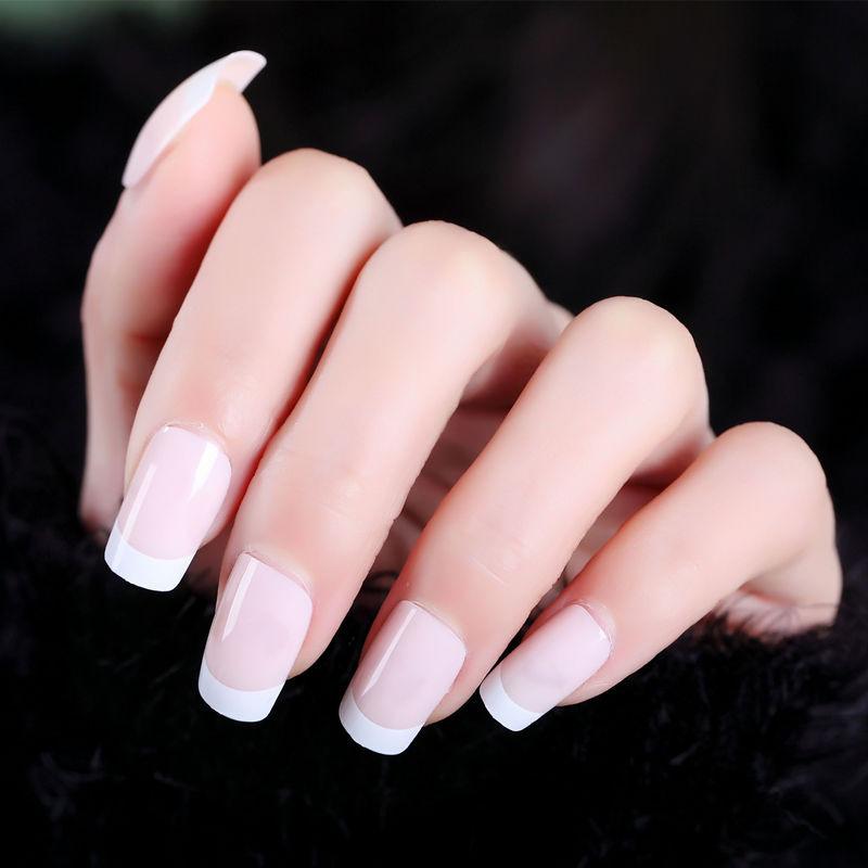 [HCM]Bộ 24 Móng Tay Giả Nude Viền Trắng Dài