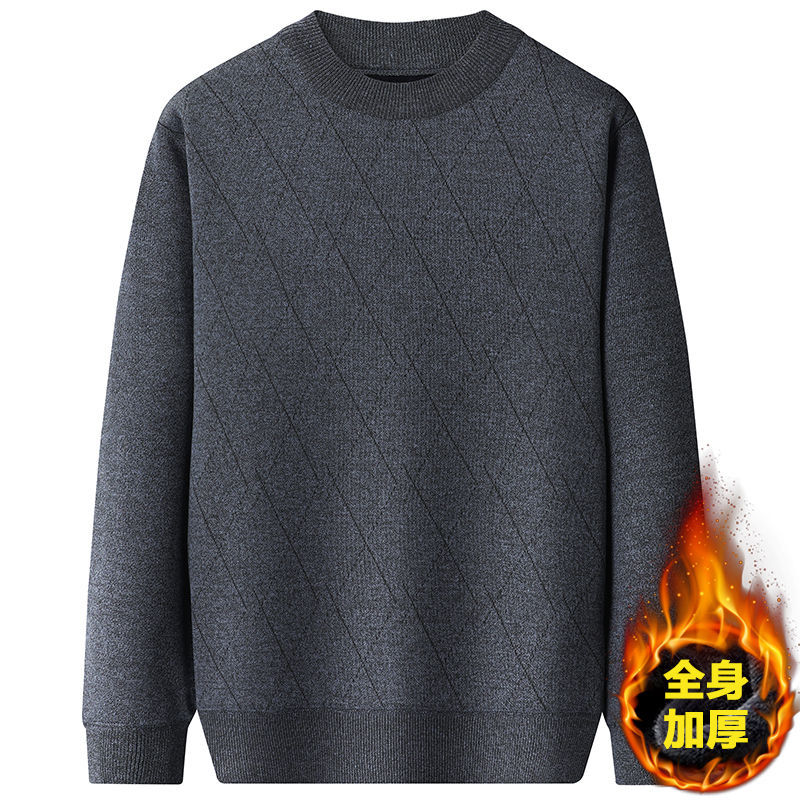 Áo Len Mùa Đông Dày Dặn Lót Nhung Áo Dệt Kim Dài Tay Cổ Tròn Cho Người Trung Niên Và Cao Tuổi Áo Mặc Trong Cho Bố Áo Giữ Ấm Cho Nam