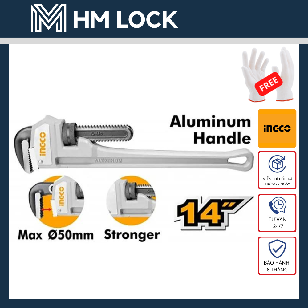 Mỏ lết răng thân nhôm ingco 14, 18 inch - hàng chính hãng - hm lock