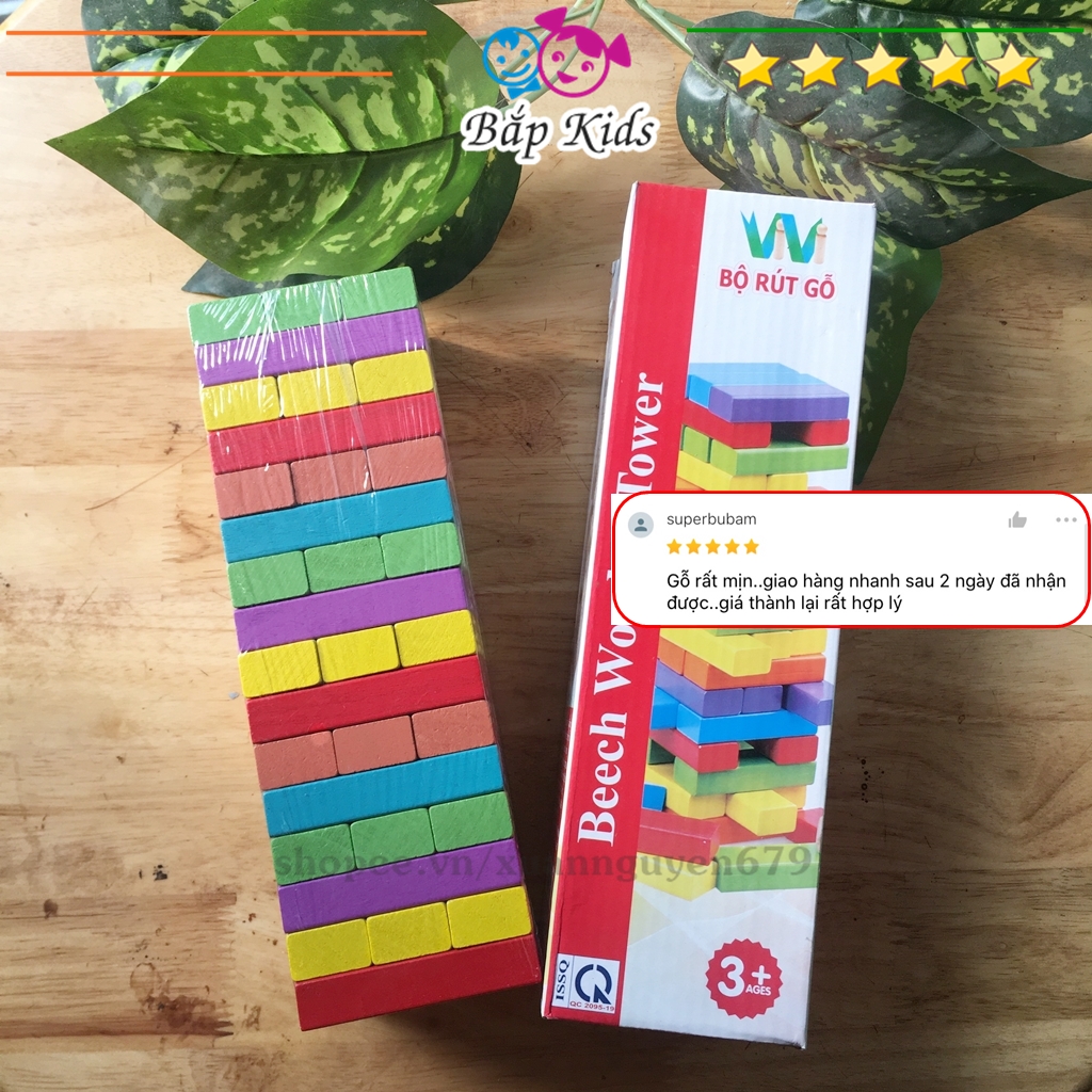 Bộ rút gỗ lớn 48 thanh màu từ gỗ cao cấp - hãng vivitoys