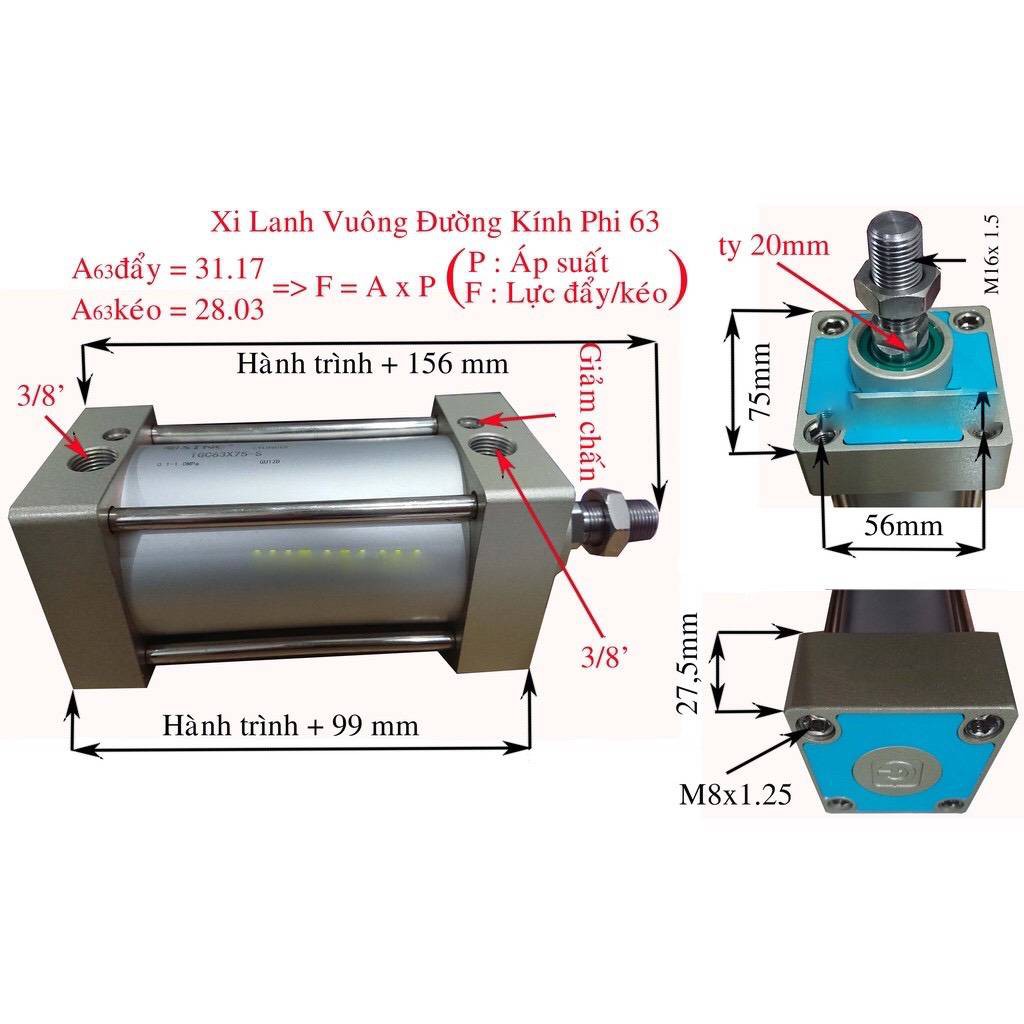 Xi lanh khí nén vuông SC 125x175S