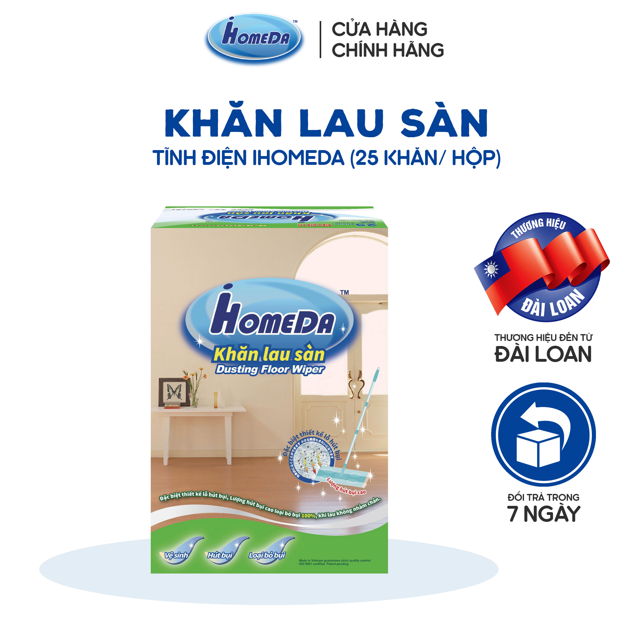 Khăn Lau Sàn Hút Bụi iHomeDa (25 Khăn/ Hộp)
