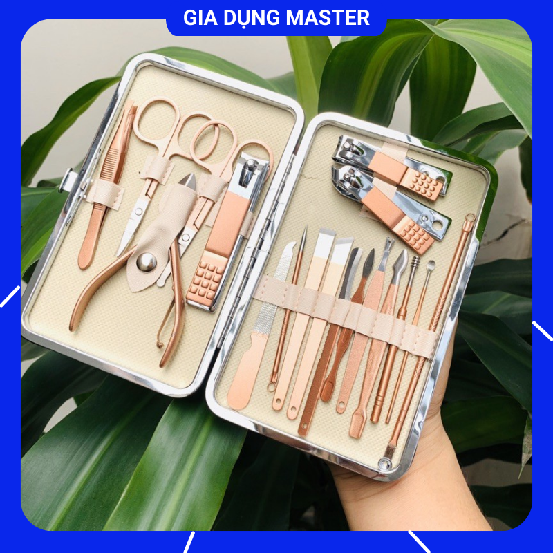 Dụng cụ cắt tỉa móng, Bộ cắt tỉa móng 18 món,đủ phụ kiện cắt sửa móng, kiềm cắt móng inox dày dặn kèm kéo cắt lông mũi. Nhỏ gọn tiện dụng.