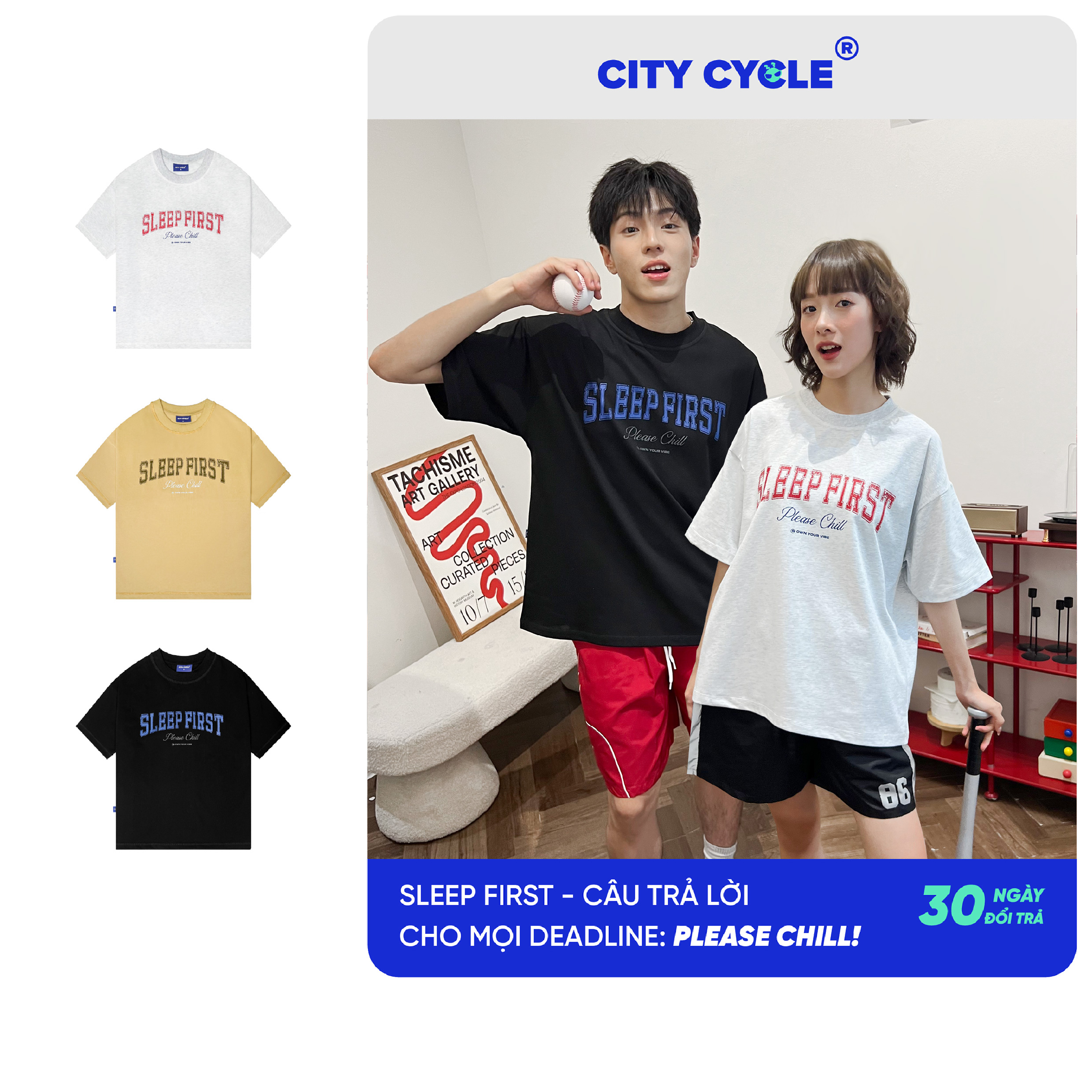 Áo thun phông unisex T Shirt form rộng Local Brand Chính Hãng City Cycle Áo thun Sleep First 