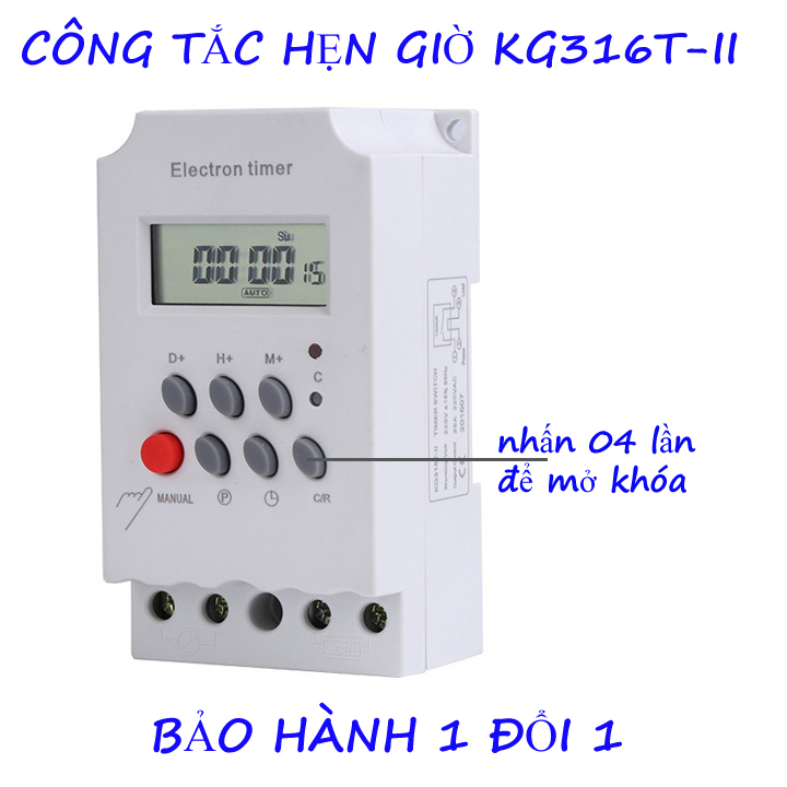 Bộ công tắc hẹn giờ thông minh K316T-II có khóa phím hẹn giờ bật tắt điện tự động, công tắc hẹn giờ điện tử thông minh 25A