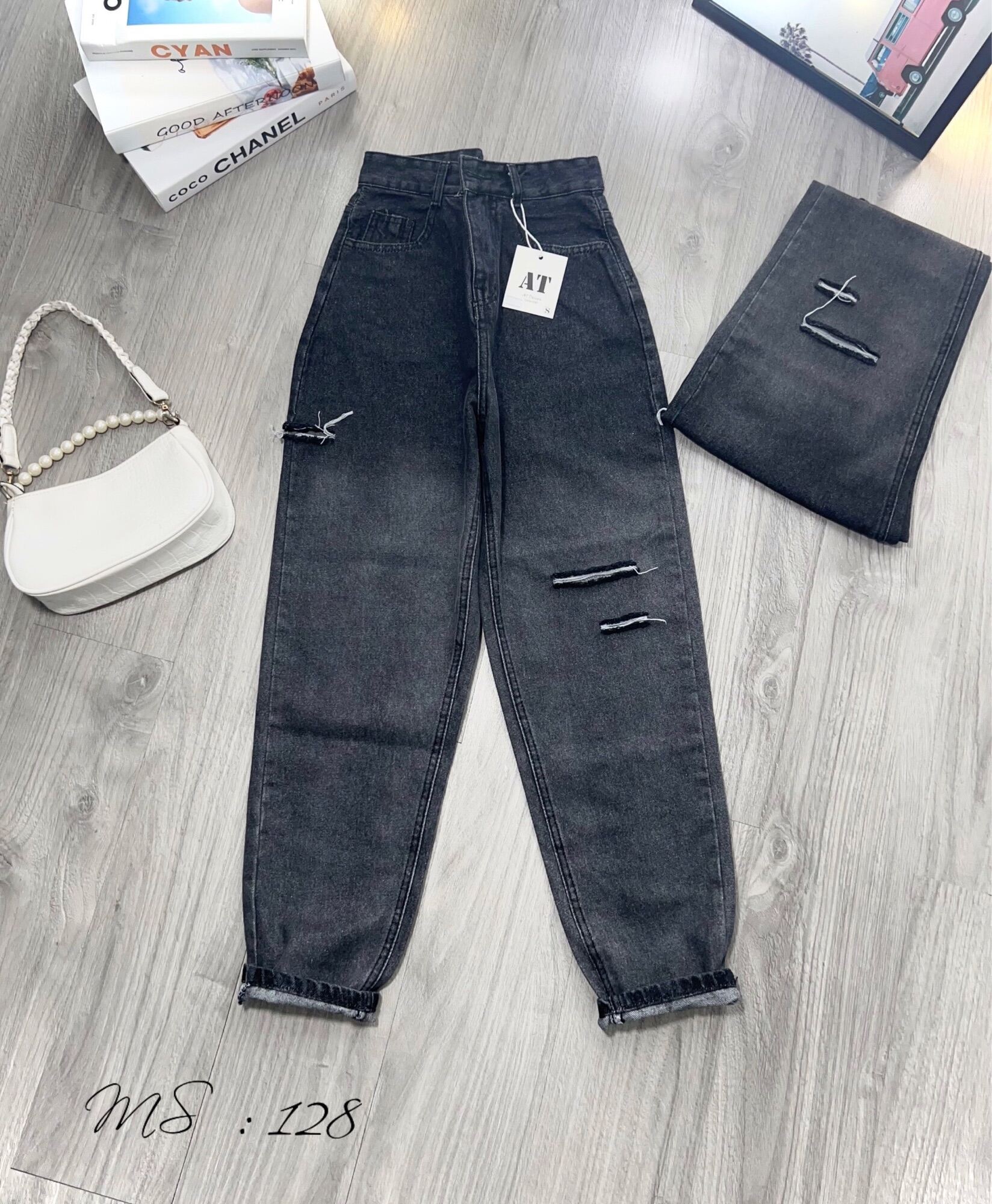Baggy jeans lưng cao rách bẹ 3line