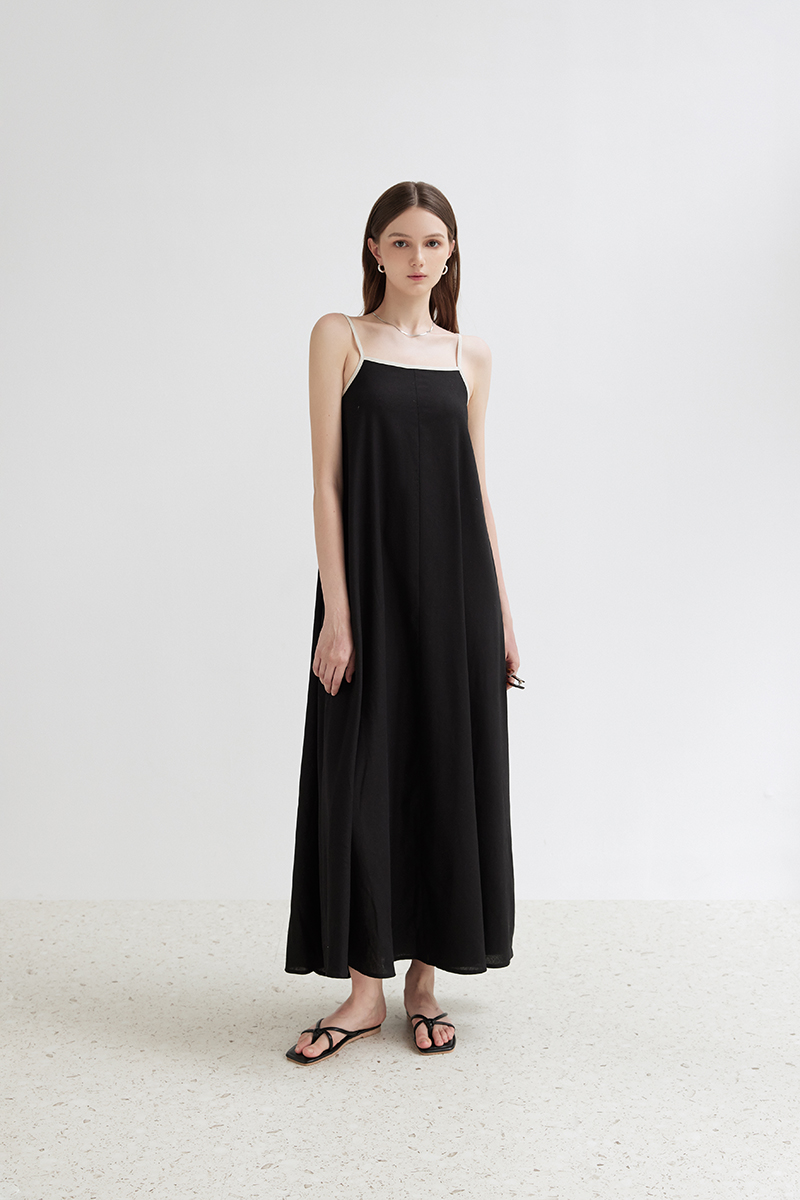 Nosbyn - đầm maxi linen hai dây màu onyx - n403-d001