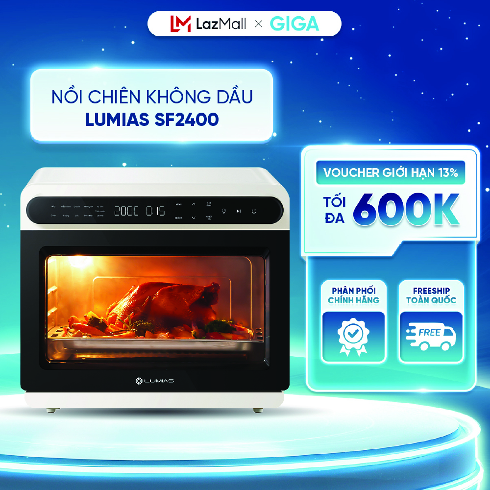 Nồi chiên không dầu Lumias SF2400 - Hấp/ nướng/ chiên không dầu - 128 menu cài đặt sẵn - Dung tích 24L