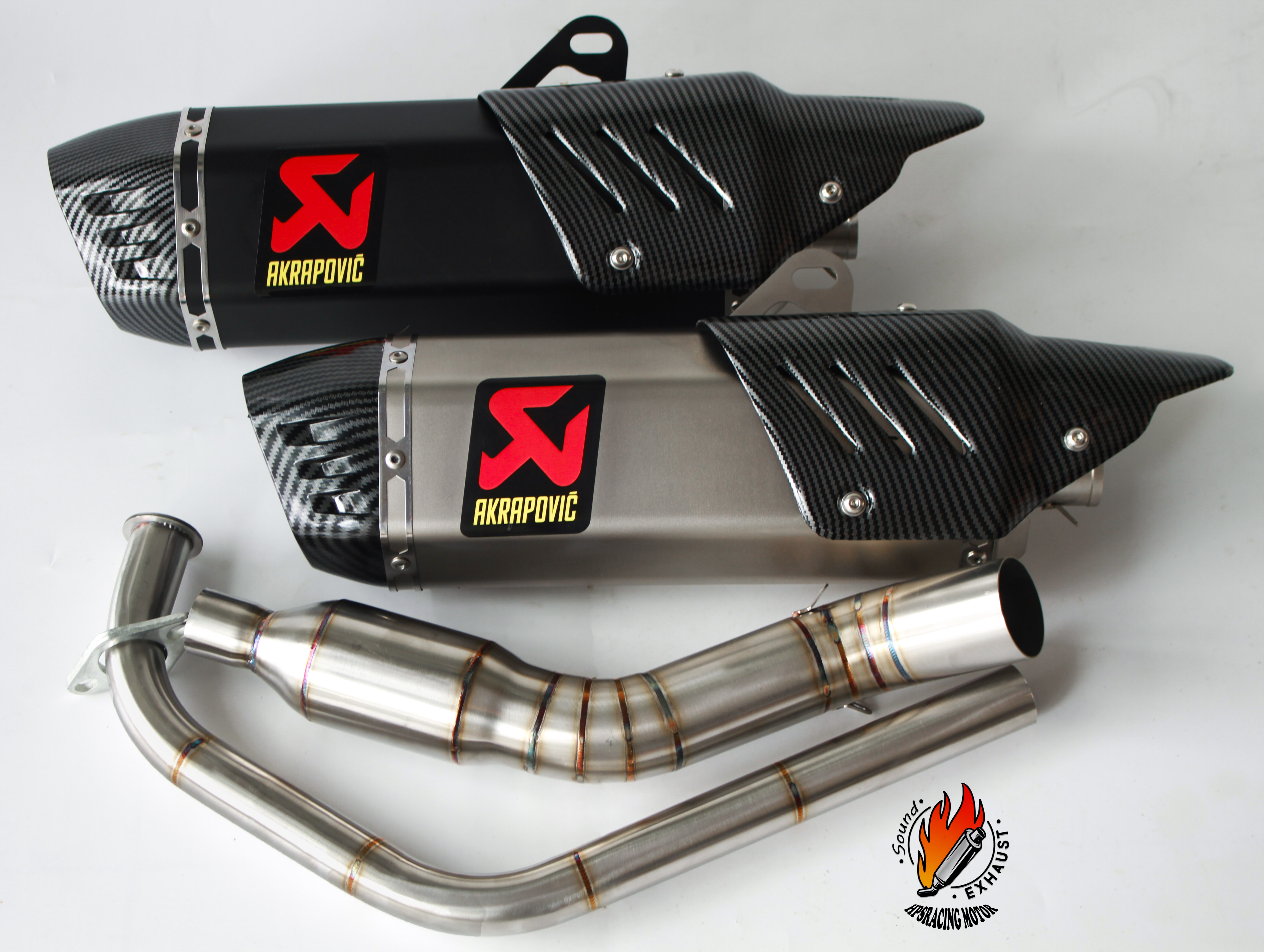 Pô akrapovic r1s 2 nòng + cổ bầu tổ ong 2 khúc inox304 full system