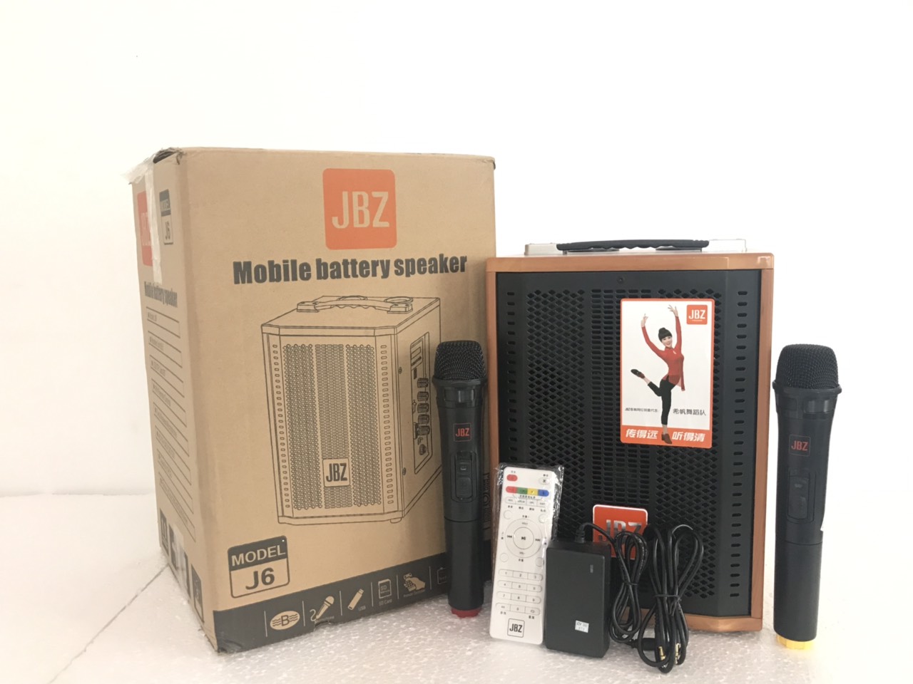 ( XẢ NHANH - GIÁ SỐC ) Loa Kéo Di Động JBZ J6 – Kèm 2 Mic Không Dây - Công Xuất 150w,Bass Loa 2 Tấc (Bass 6.5 Inch),Âm Thanh To Rõ,Ấm,Mặt Lưới Kim Loại Dày Chắc Chắn,Có Remote Điều Khiển Từ Xa,Jack 3.5mm,Dễ Dàng Kết Nối Và Sử Dụng.Bảo Hành 12 Tháng