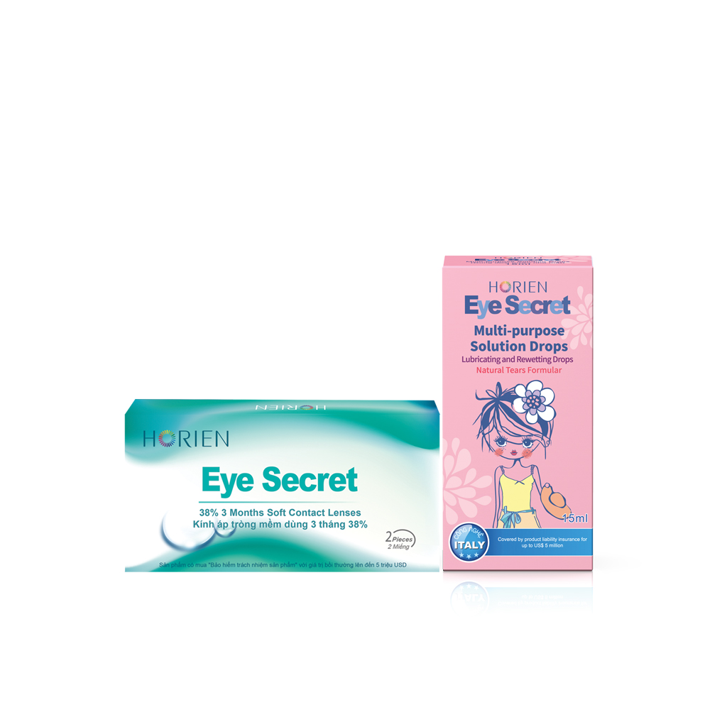 Bộ Kính Áp Tròng Không Màu Dùng 3 Tháng Và Nước nhỏ mắt Eye Secret