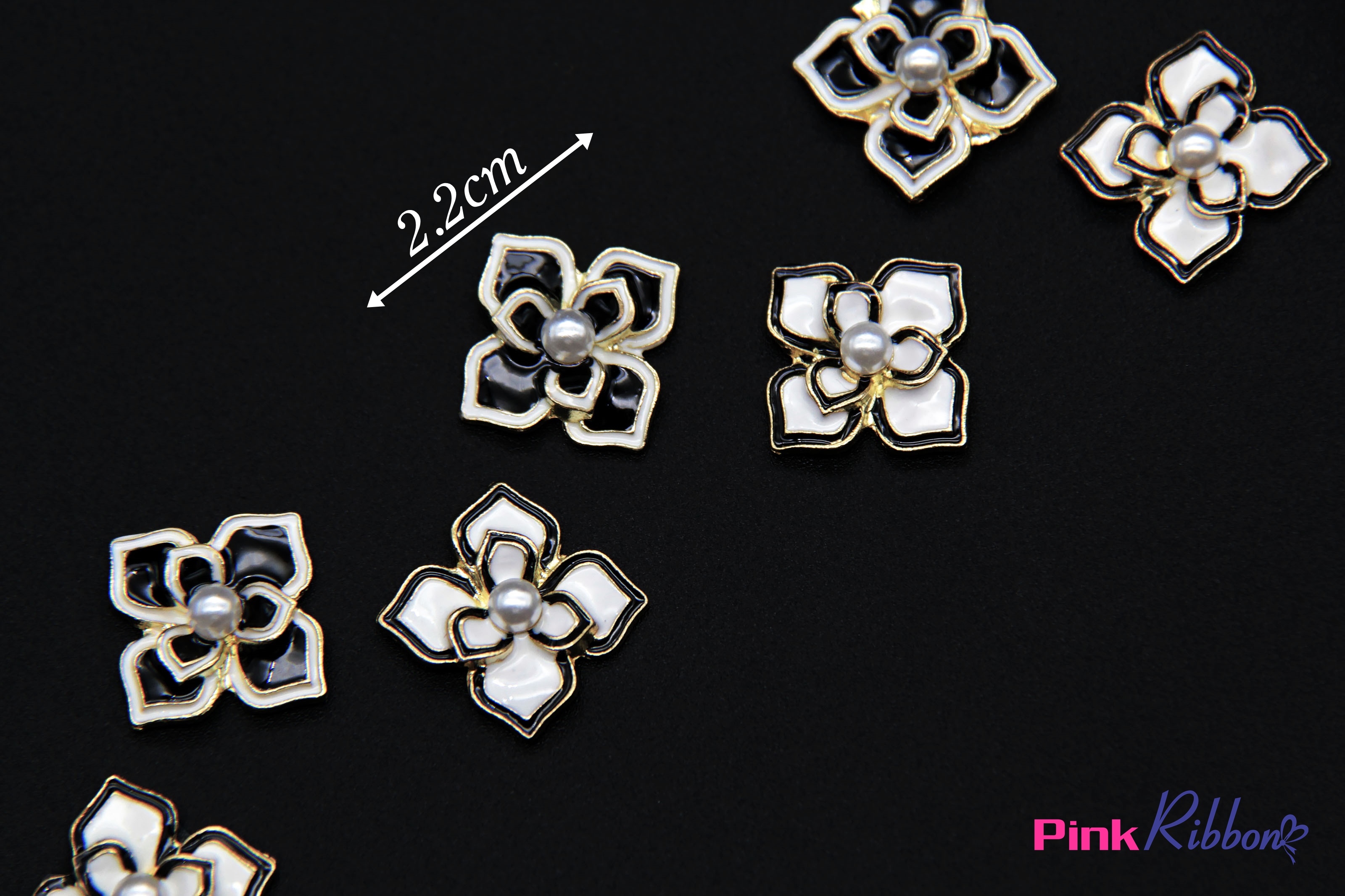 Phụ kiện hoa 4 cánh đen/trắng 2.2cm làm phụ kiện tóc, phụ kiện may mặc