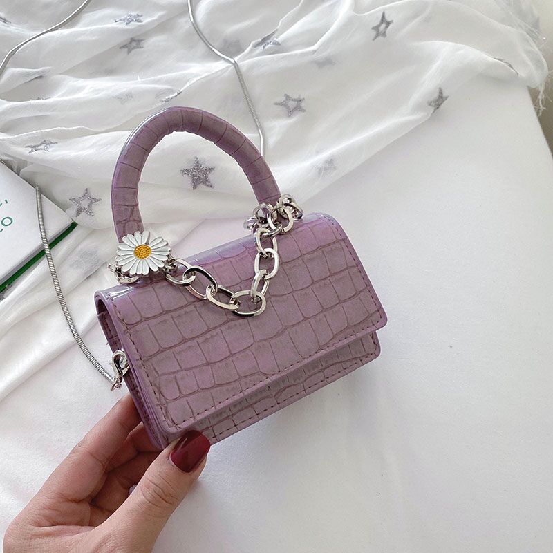 Túi da nữ đeo chéo mini hoa cúc vân cá sấu - A242