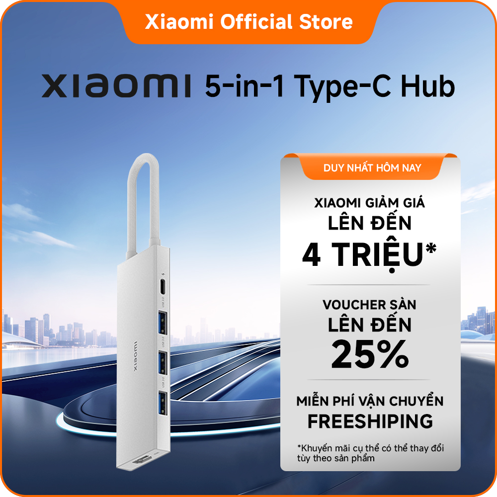 Xiaomi 5-in-1 Type-C Hub | 5 cổng trong 1 và tăng cường chức năng | Bảo vệ bộ nhớ và truyền tải nhanh  sạc nhanh | Sạc và truyền dữ liệu đồng thời