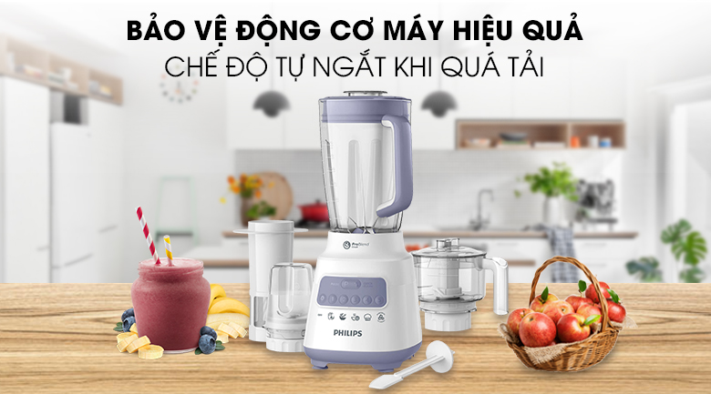 Máy xay sinh tố Philips HR2223/00 (Trắng)-Bộ 3 cối xay nhựa-5 chế độ cài đặt sẵn- Nghiền mịn đá, nhanh gấp 2 lần-Hàng Phân Phối Chính Hãng.