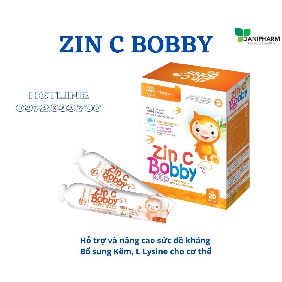 Kẽm cho bé ZIN C BOBBY KID, bổ sung Kẽm, Lysine, DHA, giúp cải thiện biếng ăn & tăng sức đề kháng cho trẻ (hộp 20 ống)