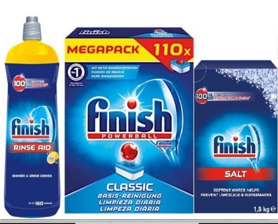 viên rửa bát finish 110 viên + muối finish 1.5kg + Nước làm bóng finish 750ml dùng cho máy rửa bát