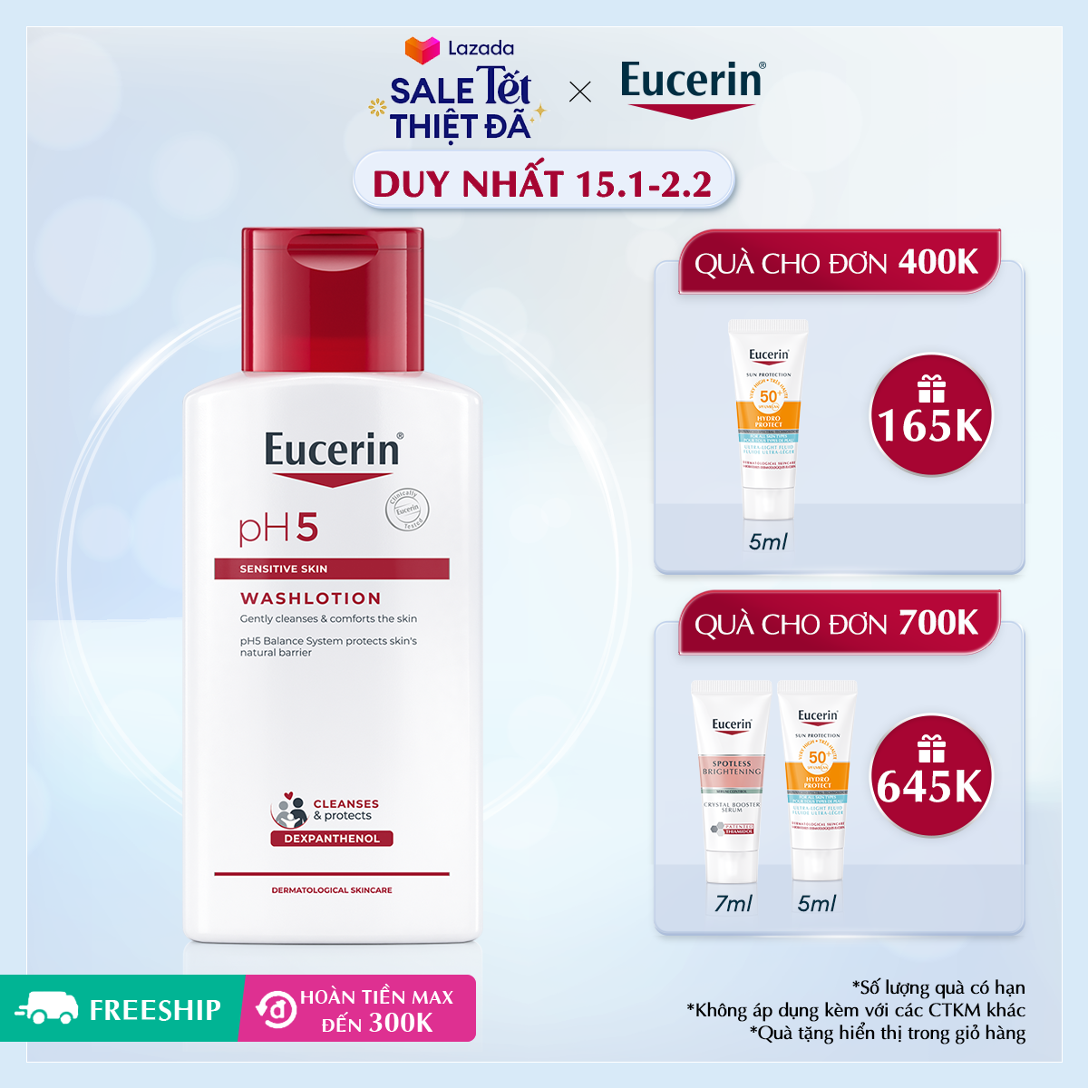 Sữa tắm cho da cơ thể nhạy cảm Eucerin pH5 Sensitive Skin Washlotion 200ml