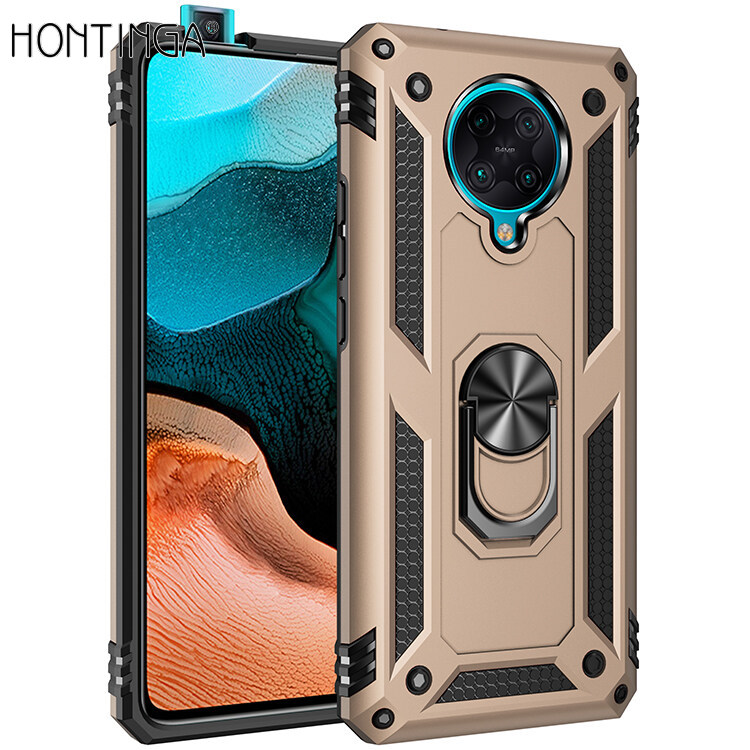 Hontinga Shockproof Armor Rubber Silicone Phone Casing Case For Xiaomi Redmi K30 Pro Poco F2 Pro Pocophone F2 Pro Case With Stand Holder Protection Hard PC Back Casing Cover Hard Case For Boys Girls Men Women