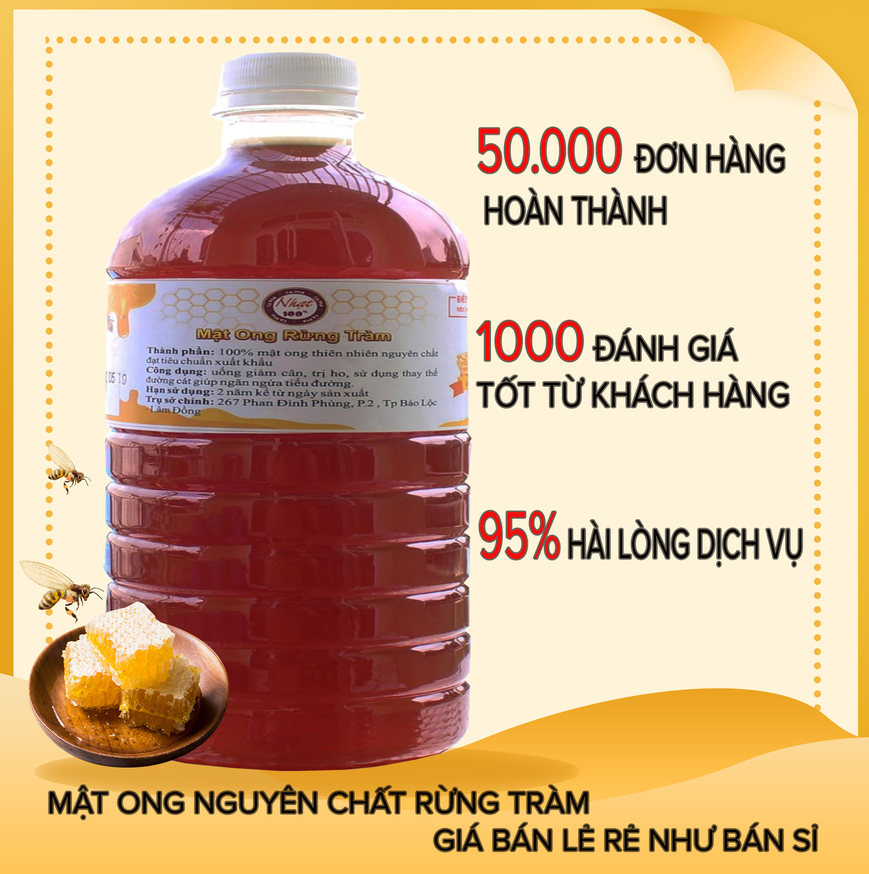 Mật ong nguyên chất hoa tràm 1 lít thương hiệu nhạt cà phê