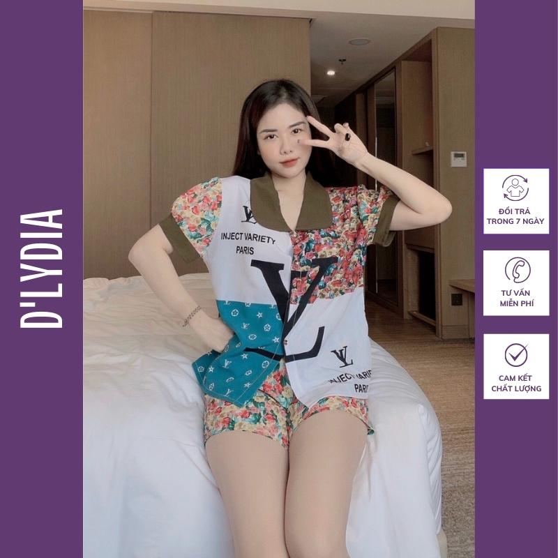 Đồ bộ mặc nhà pijama đùi lụa hàn châu cao cấp cổ sen họa tiết dễ thương D'LYDIA DN07
