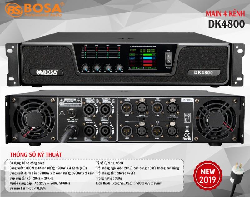 Cục đẩy công suất 4 kênh bosa dk4800 48 sò cho công suất 1200w,kênh,4 ohm