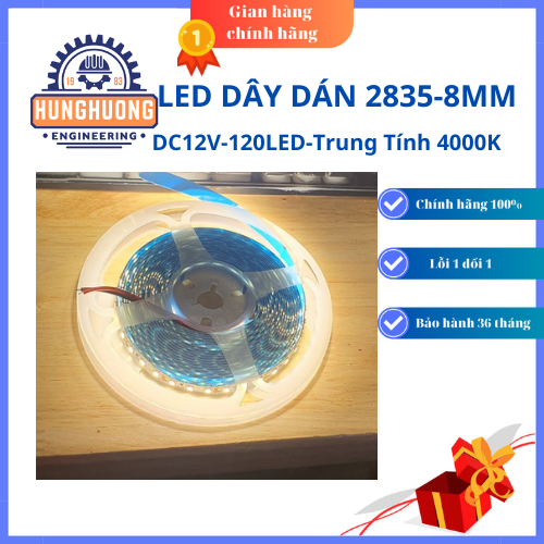 Led dây dán 2835-12v-120led-8mm-cuộn 5m- ánh sáng trung tính 4000k