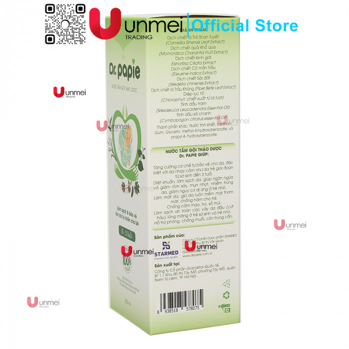 Nước tắm thảo dược dr papie 230ml cho bé giúp ngăn ngừa và giảm các vấn đề về da