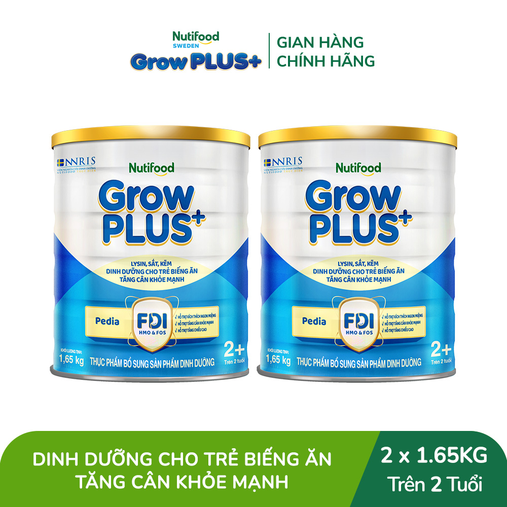 Combo 2 Sữa Bột Nutifood GrowPLUS+ Biếng Ăn (Xanh) 2+ - Hỗ Trợ Kích Thích Ngon Miệng, Tăng Cân Khỏe Mạnh (2 Lon 1,65 Kg)