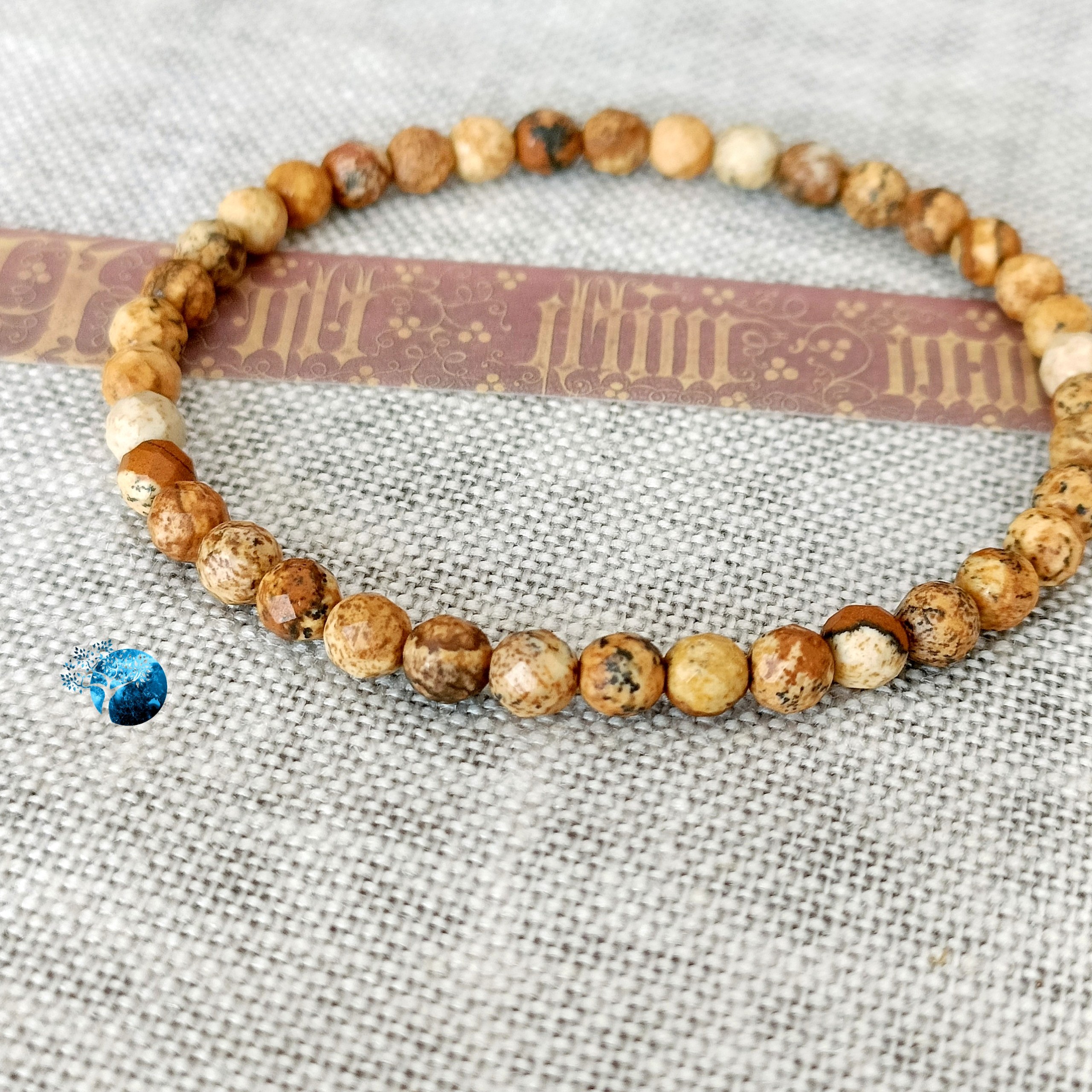Vòng tay đá picture jasper hạt méo 4mm