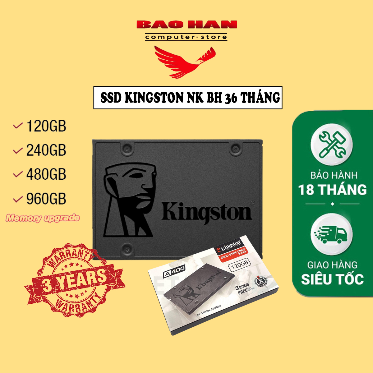 Ổ cứng ssd kingston 120gb a400 hàng mới bảo hành 36 tháng