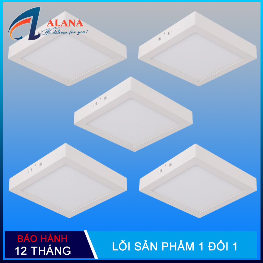 Bộ 5 đèn led ốp trần nổi 24W vuông ánh sáng trắng