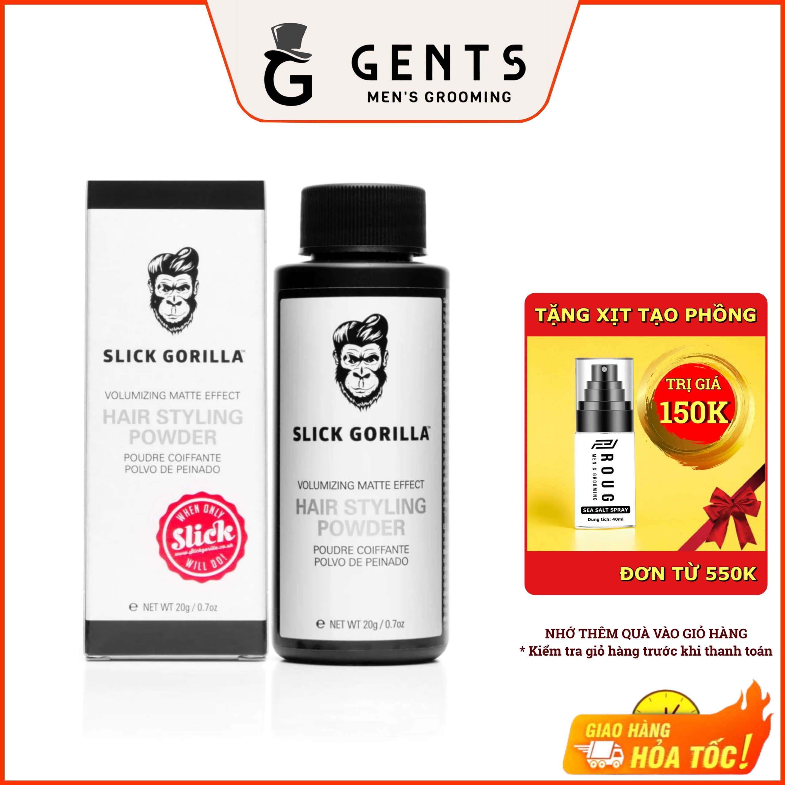 Bột tạo phồng, tạo kiểu tóc và giữ nếp cho tóc Slick Gorilla Hair Styling Powders 20g