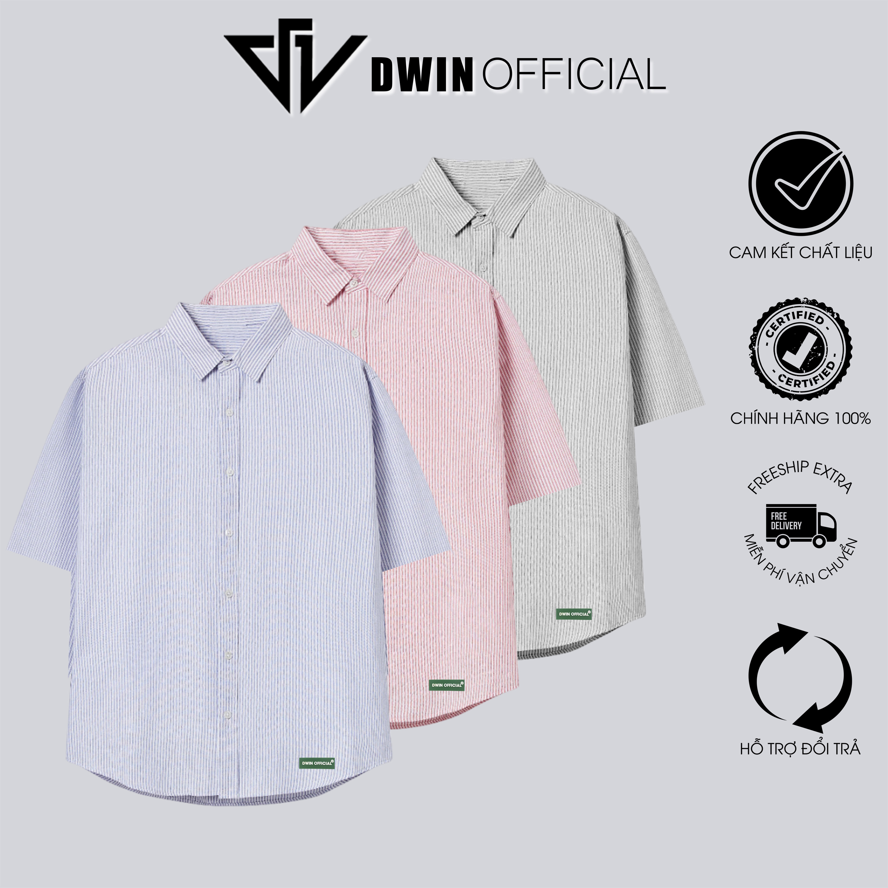 Áo sơ mi ngắn tay kẻ sọc nam nữ DWIN chất vải oxford cộc basic unisex đứng form không nhăn cao cấp