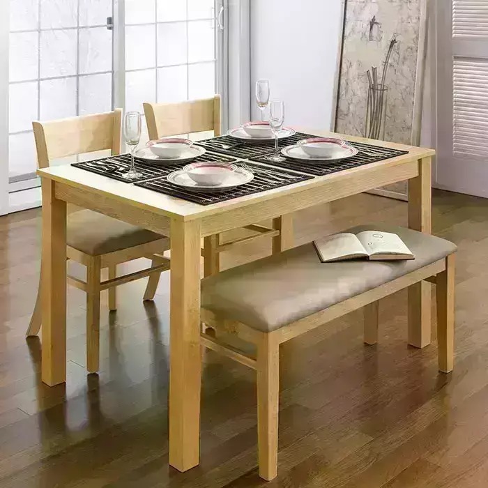 Bộ bàn ăn ghế băng 4 chỗ IBIE Ulsan gỗ cao su, tùy chọn màu sắc, phong cách hiện đại, hàng loại 1 sơn PU 3 lớp chuẩn xuất khẩu Nhật/Hàn