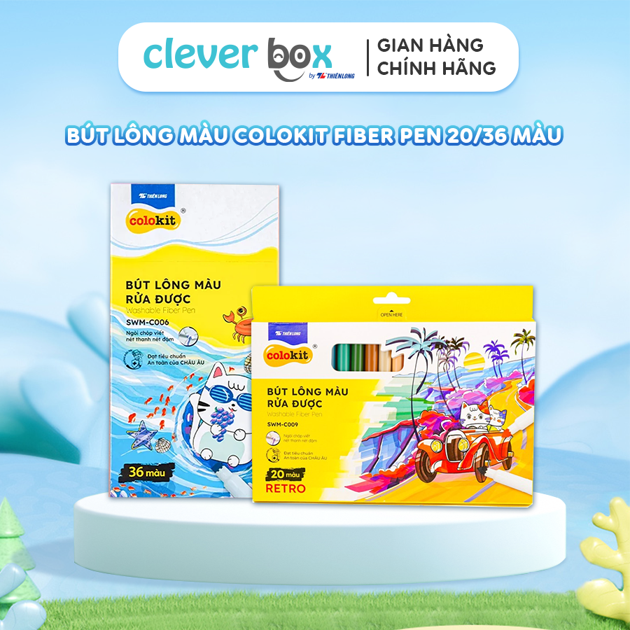 Bút lông màu rửa được fiber pen colokit thiên long hộp 20/36 màu pastel, retro clever box