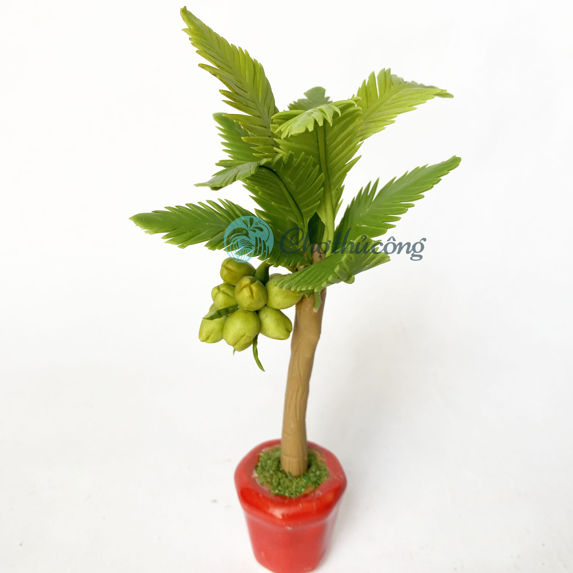 Chậu hoa đất sét mini Nhật Thái - cây dừa, chậu cây mini hoa handmade - chậu hoa giả để bàn, quà tặng handmade
