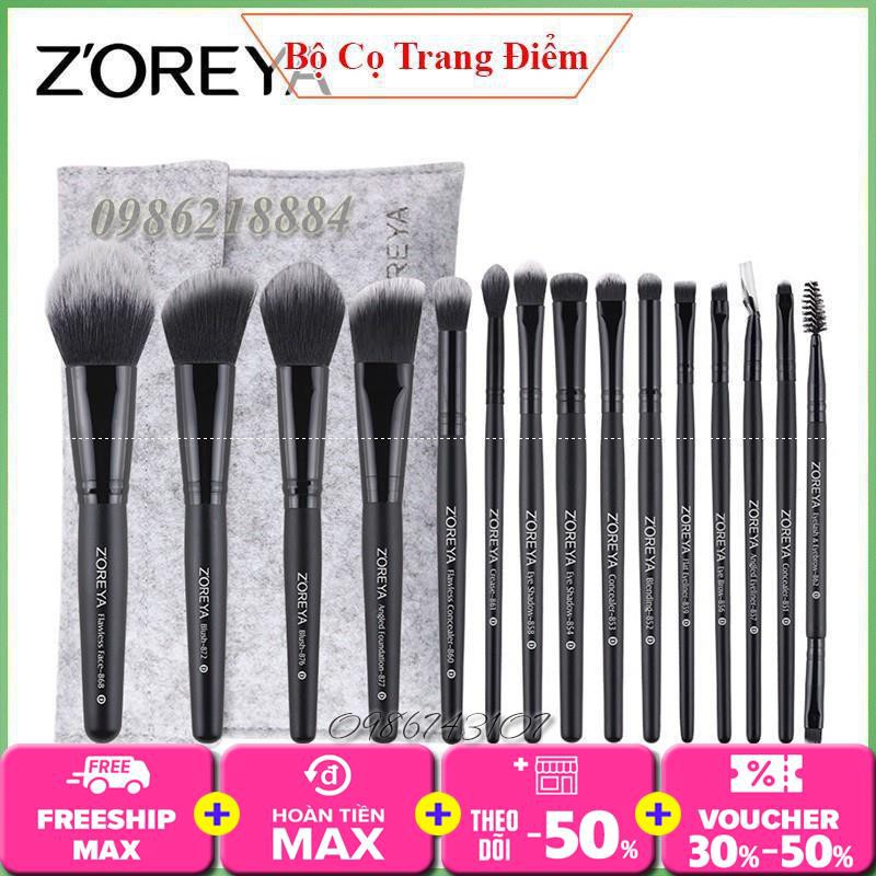 Bộ cọ trang điểm makeup ZOREYA 15 cọ đen túi xám