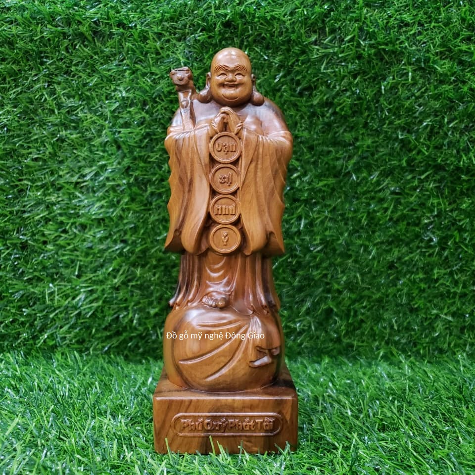 Tượng phật di lặc chúc phúc gỗ bách xanh