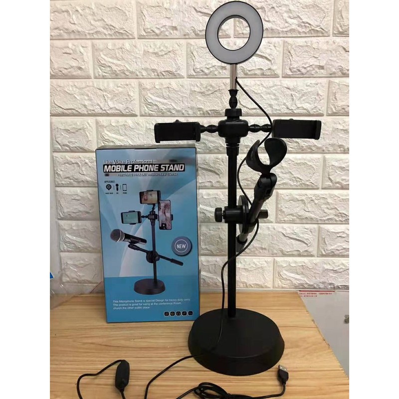 [ MẪU MỚI ] Bộ đèn Live Stream 4in1-Đèn led chuyển 3 màu có thể điều chỉnh độ sáng, Đèn Live Stream 4in1 để bàn có chân đỡ micro live tream hai điện thoại , Thân hợp kim chắc chắn, Nhỏ gọn, dễ mang theo.