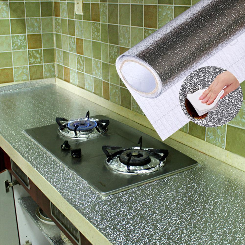 (Keo sẵn-Giấy bạc) Cuộn 10m decal giấy dán bếp tráng nhôm cách nhiệt ô vuông bạc khổ 60cm keo sẵn