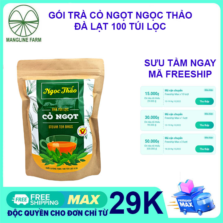 [FREESHIP 15K CHO ĐƠN 29K] Trà cỏ ngọt  Ngọc Thảo Đà Lạt 100 túi lọc loại thượng hạng,  trà giảm tan cân mỡ bụng Đặc sản Đà Lạt