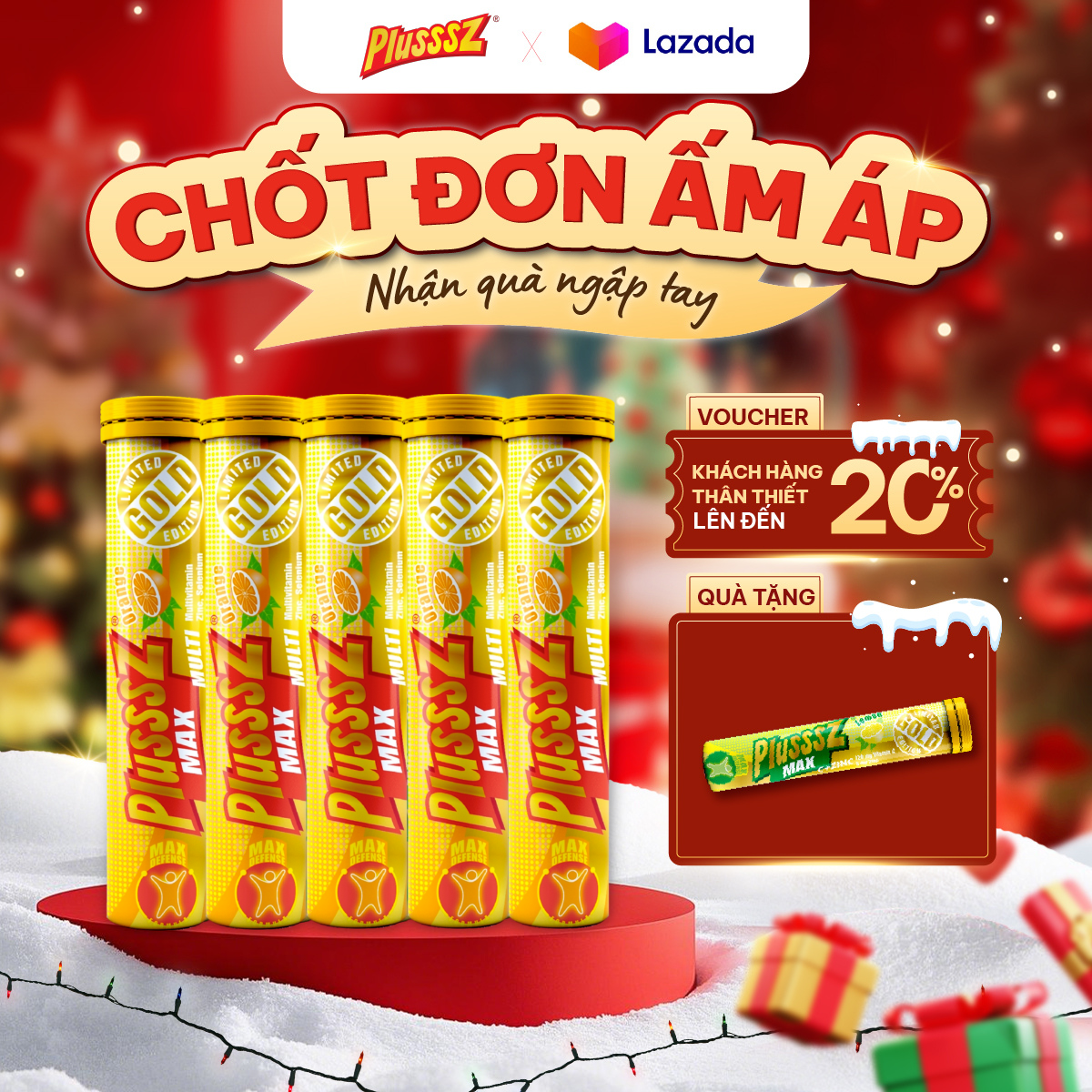   COMBO 5 TUÝP X 20 VIÊN  Vitamin Tổng Hợp Viên Sủi Plusssz Max Multivitamin Vị Cam Không Đường 