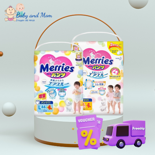 (FREESHIP) Tã bỉm MERRIES CỘNG MIẾNG Nội Địa Nhật NB90+6/S82+6/M dán 64+4/ M quần 58+6/ L dán 54+4/ L quần 44+6/XL 38+6/ XXL 26+2