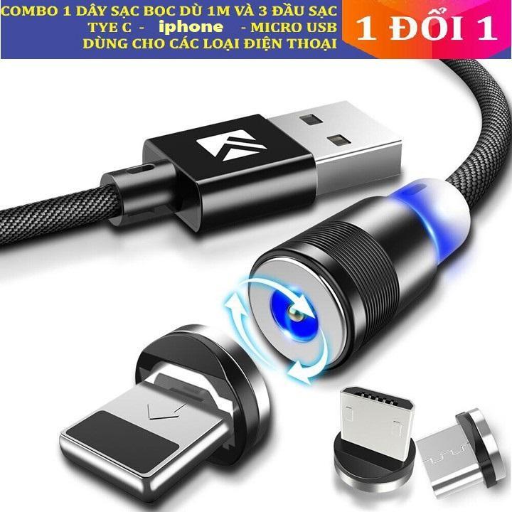 Cáp Sạc Nam Châm Đa Năng Dây Sạc Phát Sáng Xoay 360 Độ Sạc Nhanh Cho Điện Thoại