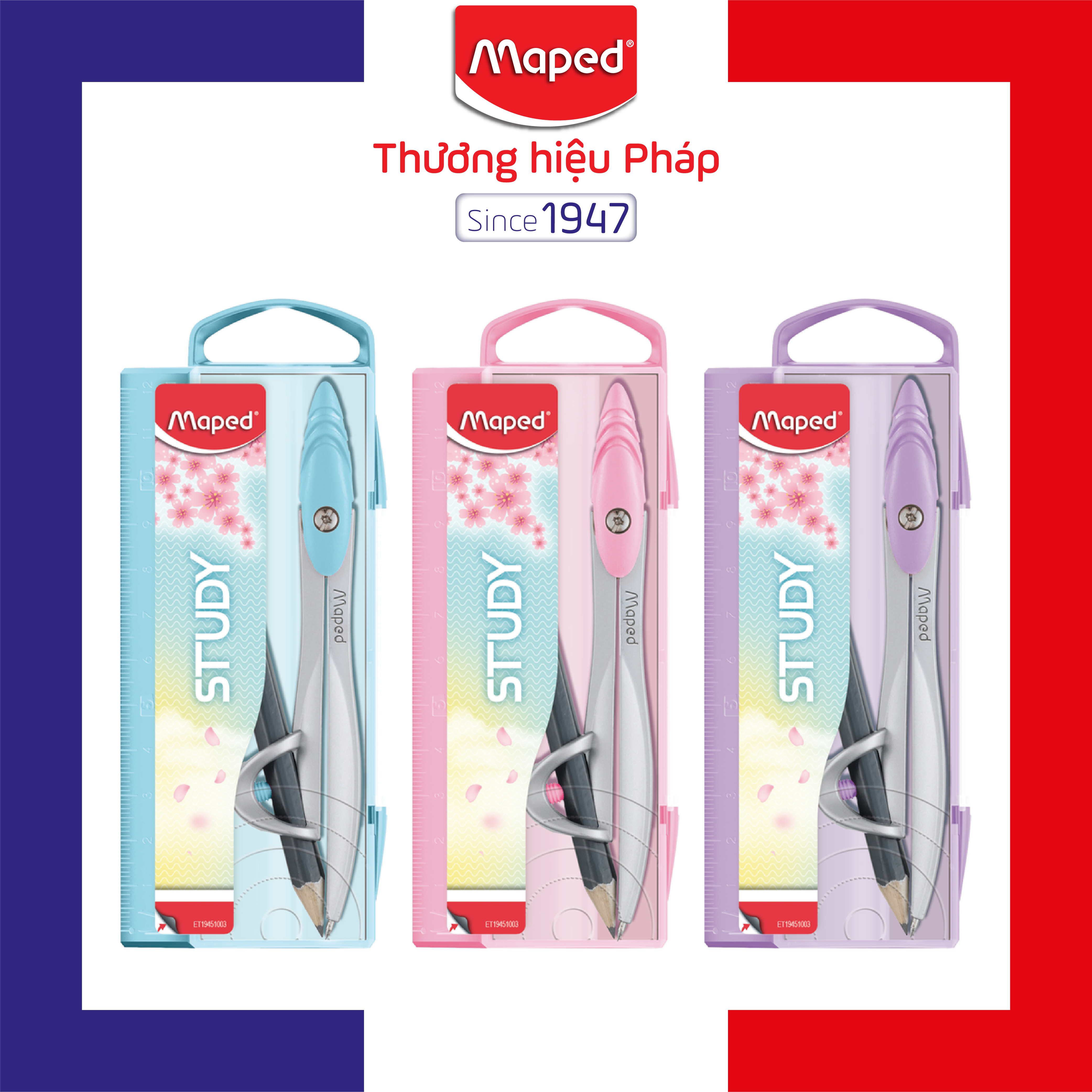Maped - hộp compa học sinh kim loại pastel chì gỗ - 1 bộ