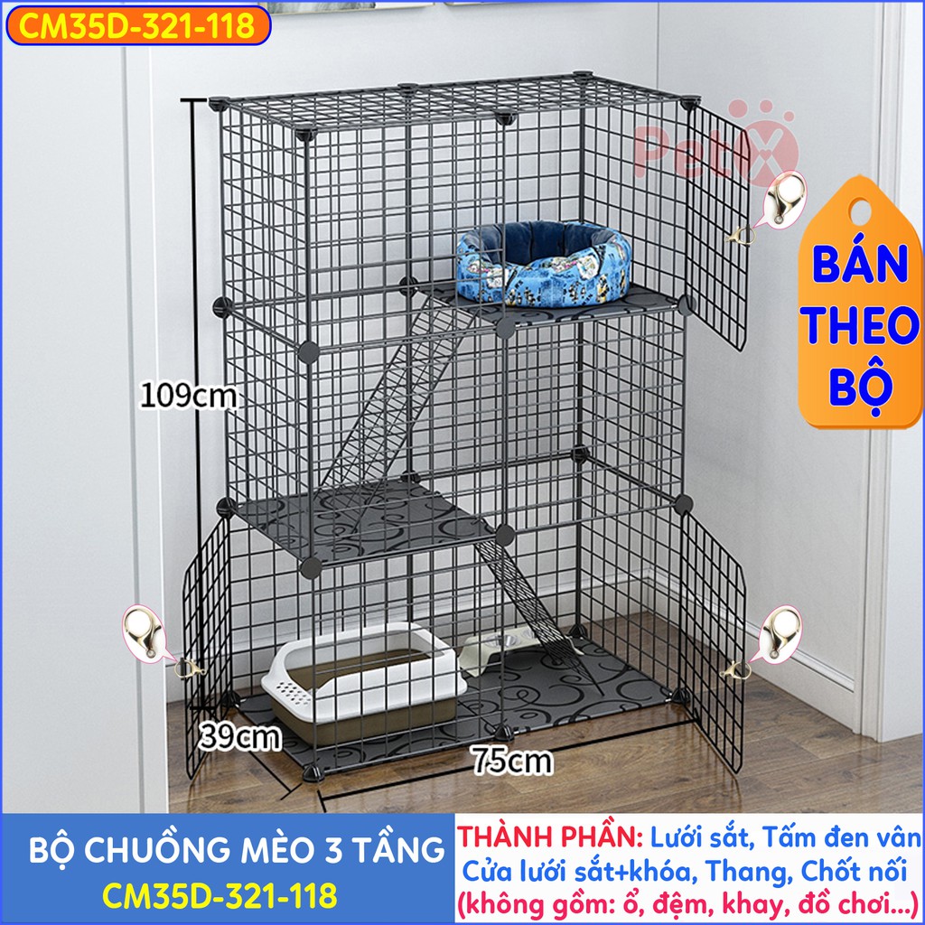 Chuồng mèo 3 tầng, 2 tầng lưới sắt lắp ghép đa năng nuôi thú cưng, thỏ, bọ ú