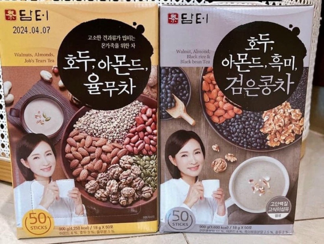 Bột ngũ cốc óc chó hạnh nhân - mè đen đậu đen damtuh hàn quốc hộp 50 gói