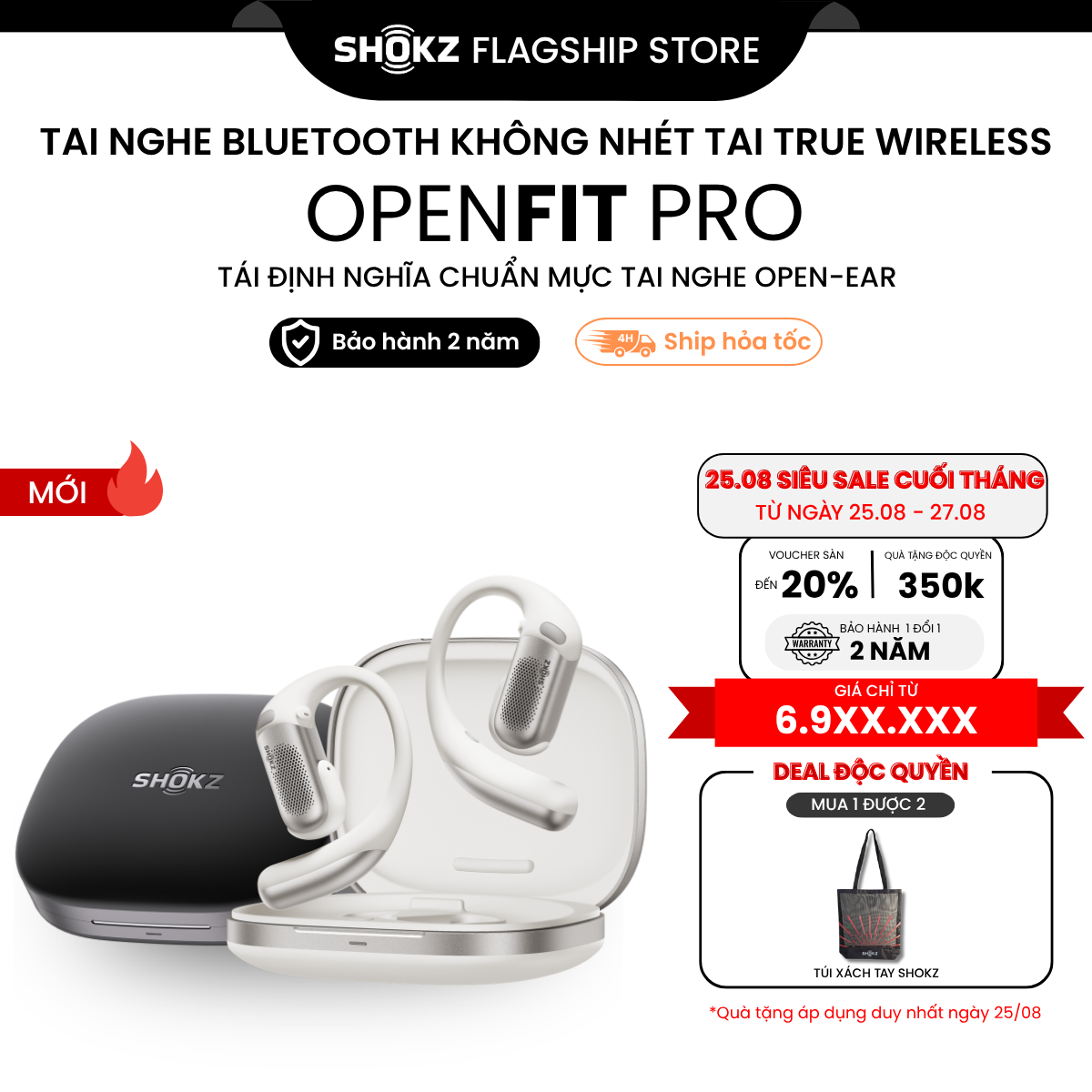 [MỚI] - Tai nghe Bluetooth Model: T010 OPENFIT PRO, thương hiệu: SHOKZ - Bảo Hành 24 Tháng - Hàng Chính Hãng